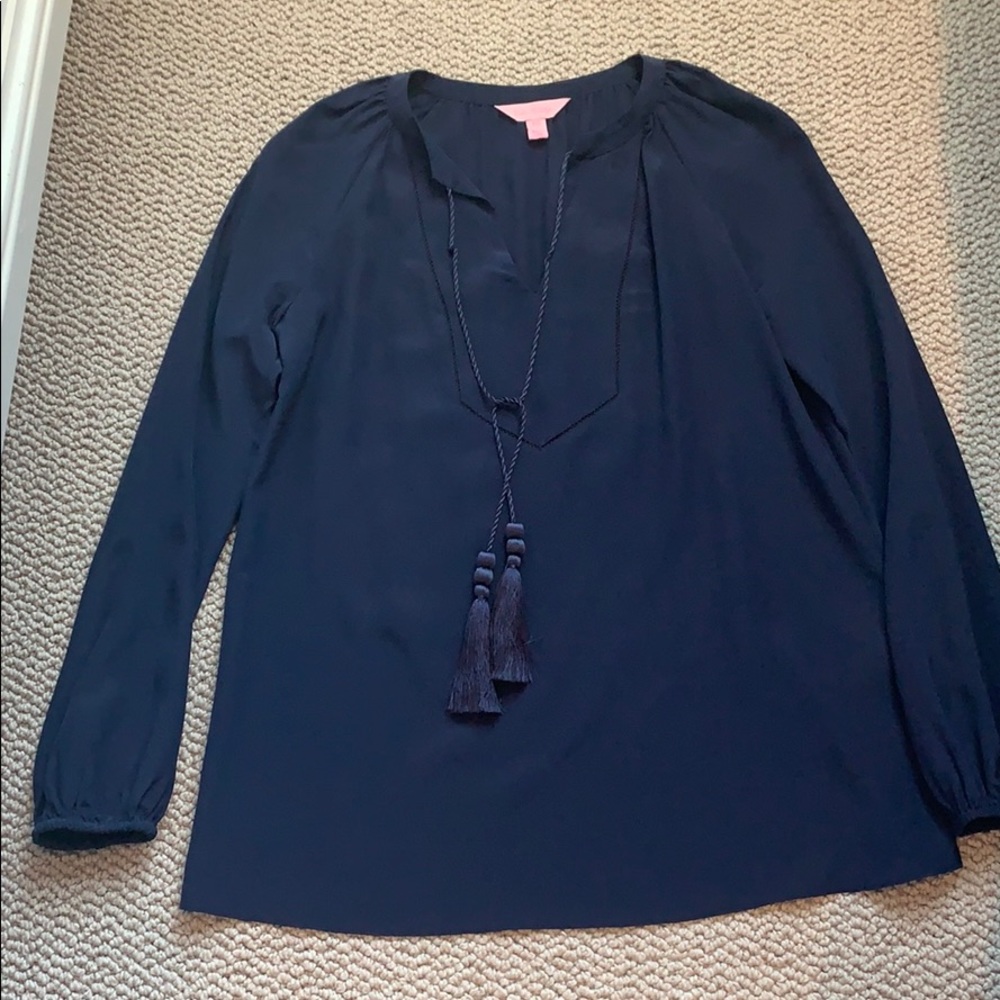 Lilly Pulitzer Silk Navy Tassel Top XXS